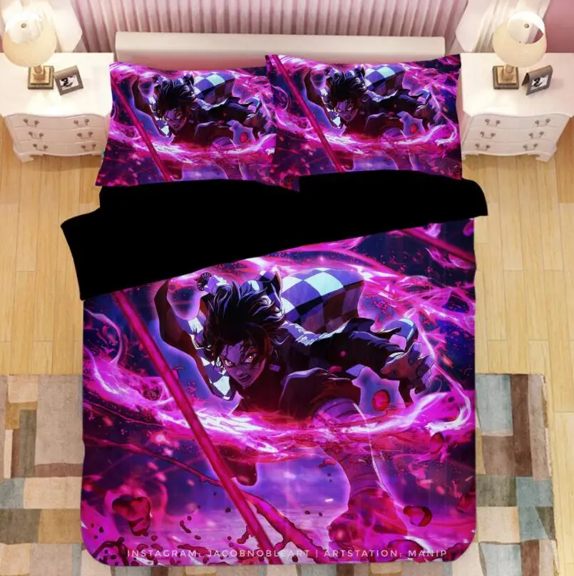 Kimetsu no Yaiba 3D Print Demon Slayer Bed Linen Cartoon Anime Duvet Covers Pillowcases Kids Anime Comforter Bedding Sets 03 