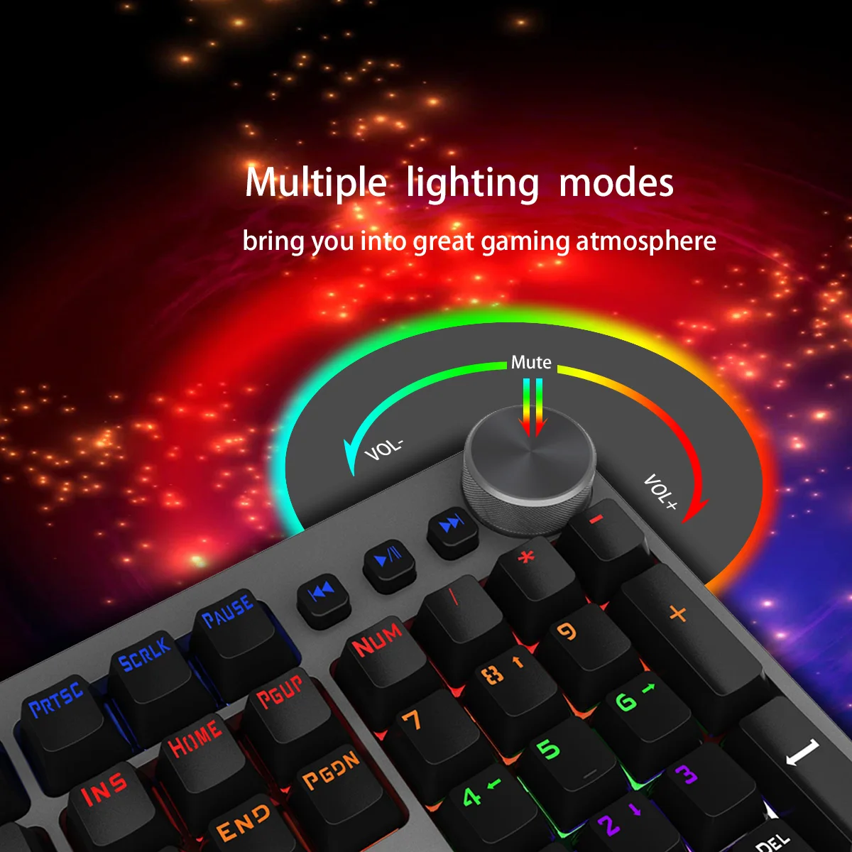 Teclado Mecânico de Jogos com Fio com 104 Teclas Luz de Fundo Mista Preto e Cinza com Botões Multi-função Francês Eua Layout Es-rs - Imagem 6