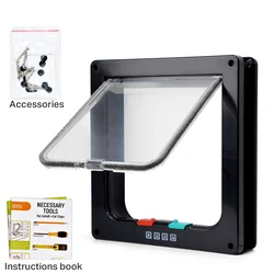 Smart Pet Door with Adjustable 4-Way Security Lock - Durable ABS Plastic Flap - M 20x19x5.5cm (Black)