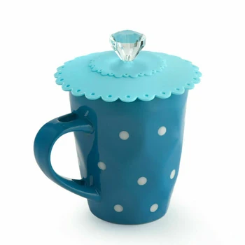 

6pcs Silicone Cup Lid Glass Drink Cover Anti-dust Coffee Mug Suction Seal Lid Cap 10.5cm PVC Diamond Cup Cover
