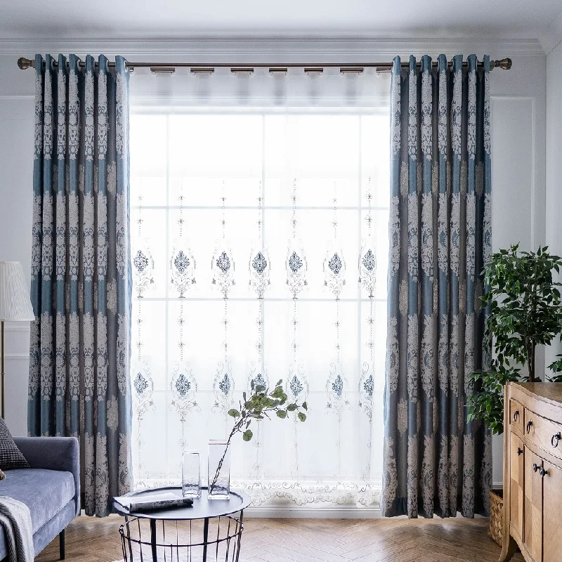 

New High-end European and American Blue Shading Curtains for Living Dining Room Bedroom.
