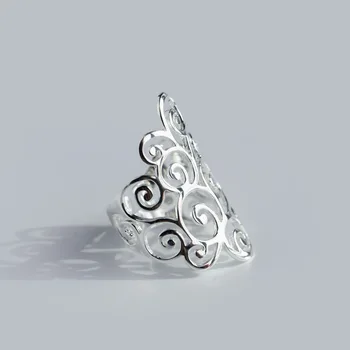 

925 Retro Sterling Silver Spiral Filigree Swirl Polish Finished Band Long Ring thumb Adjustable jewelry Women Men GTLJ843