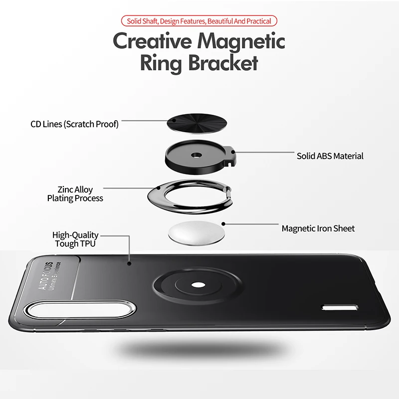 Чехол MAKAVO для Xiaomi Mi 9 Lite Мягкая силиконовая матовая задняя крышка с кольцом