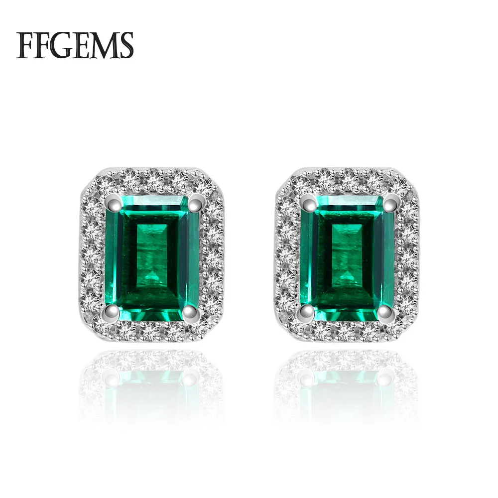 

FFGems Sterling Silver 925 earrings Created Moissanite Emerald green gemstone For Women Engagement Gift Fine Jewelry with box