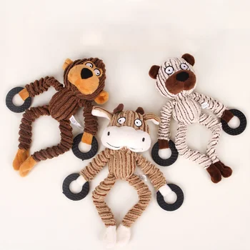 

Kawaii Intelligent Amusement Monkey Cow Animal Shape Chew Toys for Small Dog Puppy Wear Resistant Plush Squeak Toys Pet Supplies