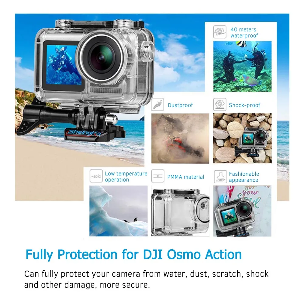 Прозрачный чехол для спортивной экшн-камеры для DJI Osmo Action, водонепроницаемый корпус, защитный чехол для дайвинга, защитная оболочка