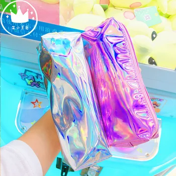 

1Pcs New Soft PU Laser Pencils Bags Kawaii Colorful Girl Pencils Case Durable Large Capacity Office School Supplies Stationery