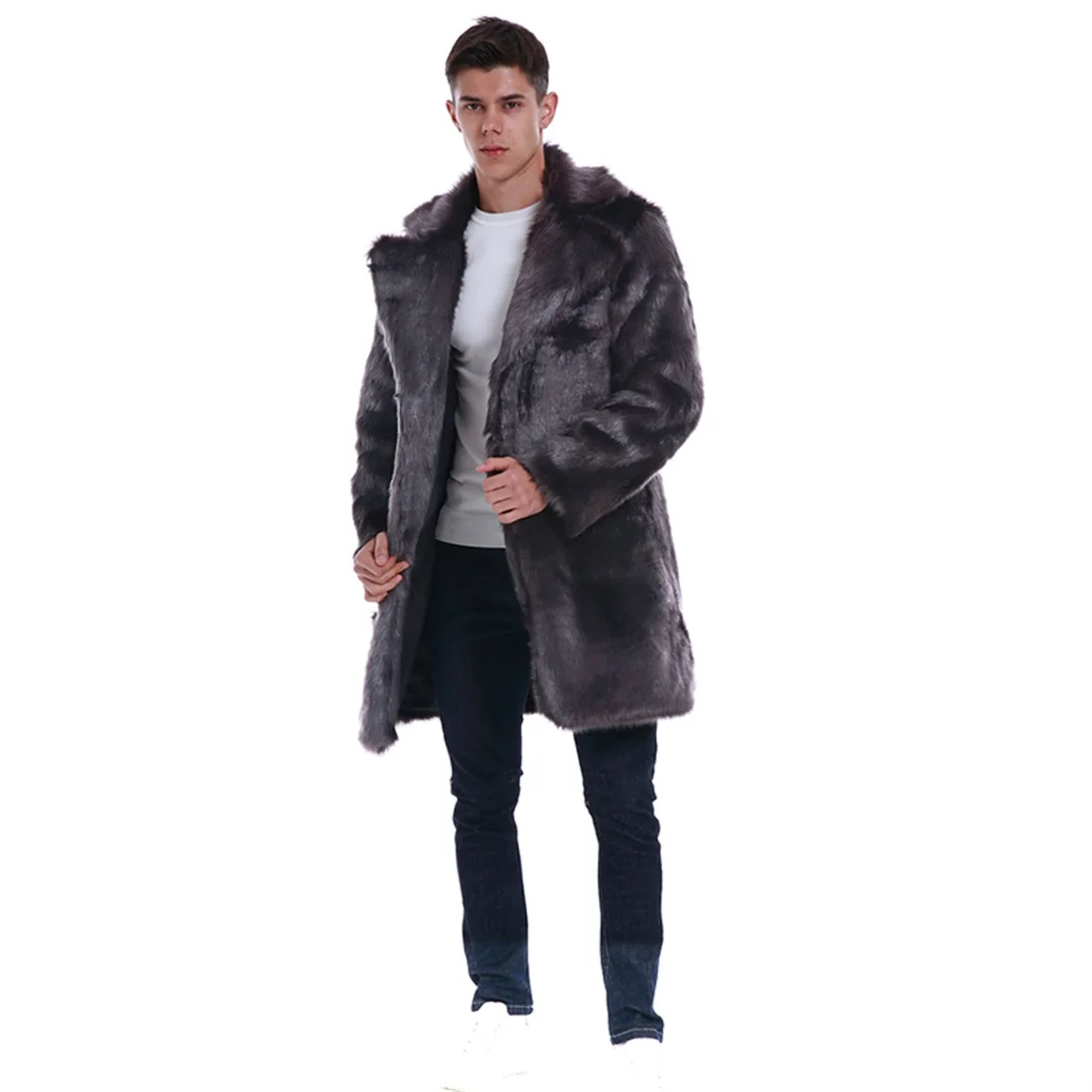 Осенне-зимнее пальто для мужчин Chaqueta, черное, плюс размер, роскошное Мужское пальто с искусственным мехом, Мужская Шуба с длинным рукавом, темно-серая верхняя одежда, куртка 3xl