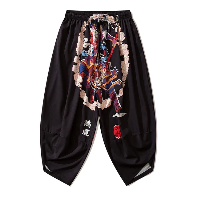Bebovizi 2020 Japanese Style Harajuku Men Trousers Sakura Samurai Costume Loose Fashion Women Traditional Bloom Pants Haori 1608