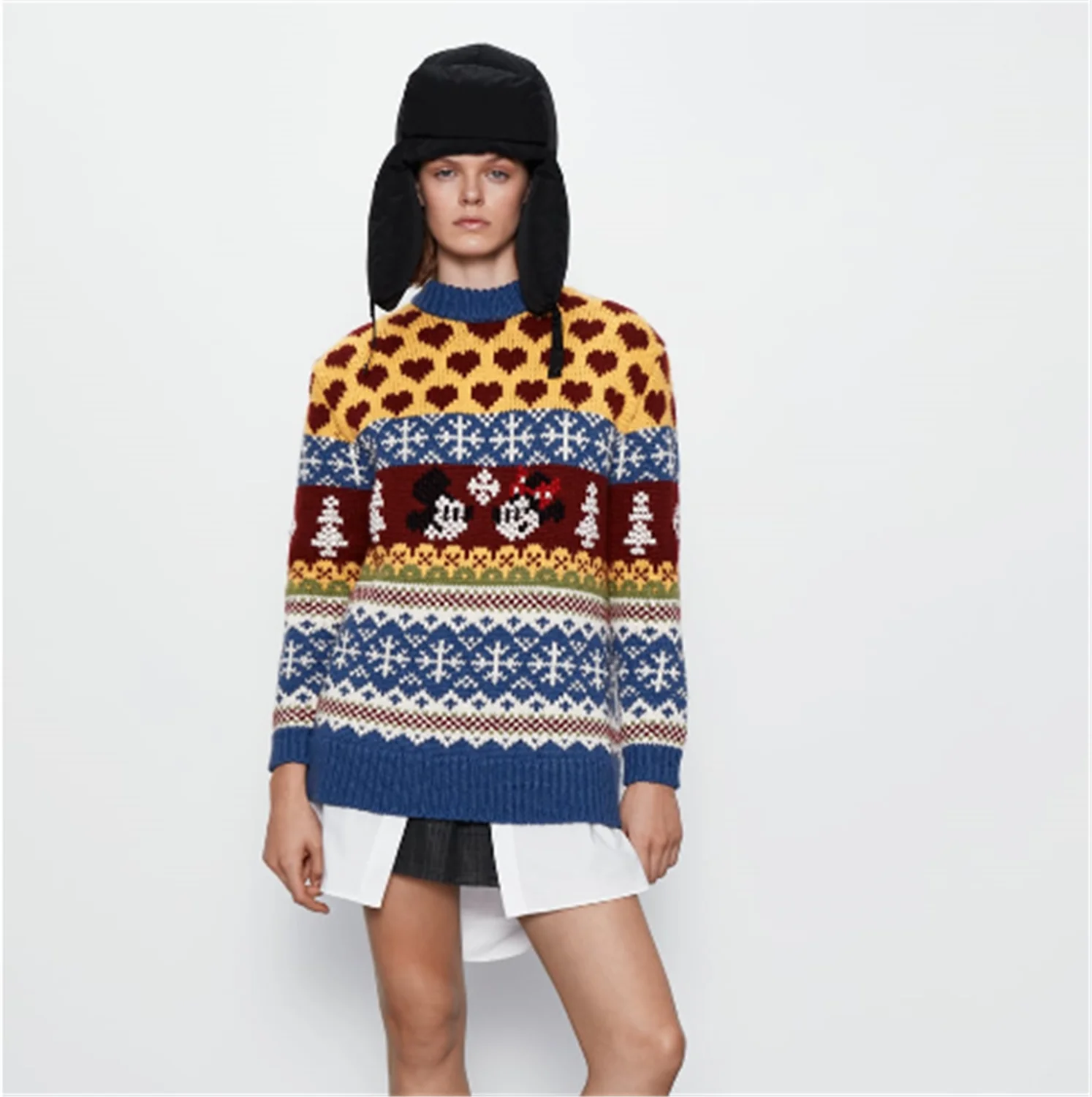 2020 ZA Spring New Women's Limited Edition Loose Sweater Fashion Embroidered Cartoon Boho Round Neck Long Sleeve | Женская одежда