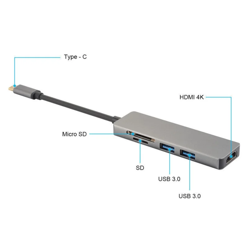 Универсальный 5 в 1 Тип-c адаптер USB 3,0 мульти-функциональный хаб разветвитель с TF/SD кард-ридер для samsung huawei xiaomi iphone