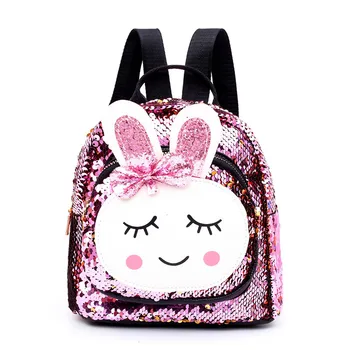 

2020 Fashion Trend kids Child Sequins Shiny Backpack Travel Satchel Rucksack Cute Rabbit Ear Cartoon Shoulder School Bag Gift