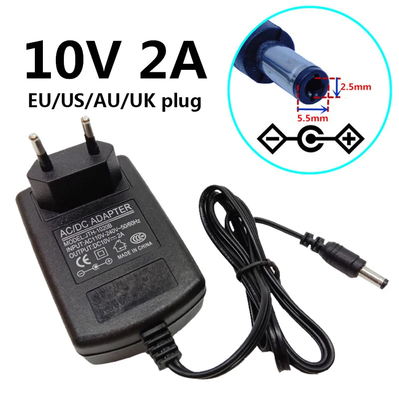 US/EU/UK/AU штепсельная вилка AC 100-240V для DC ac/dc10V адаптер питания 10V 2A настенный