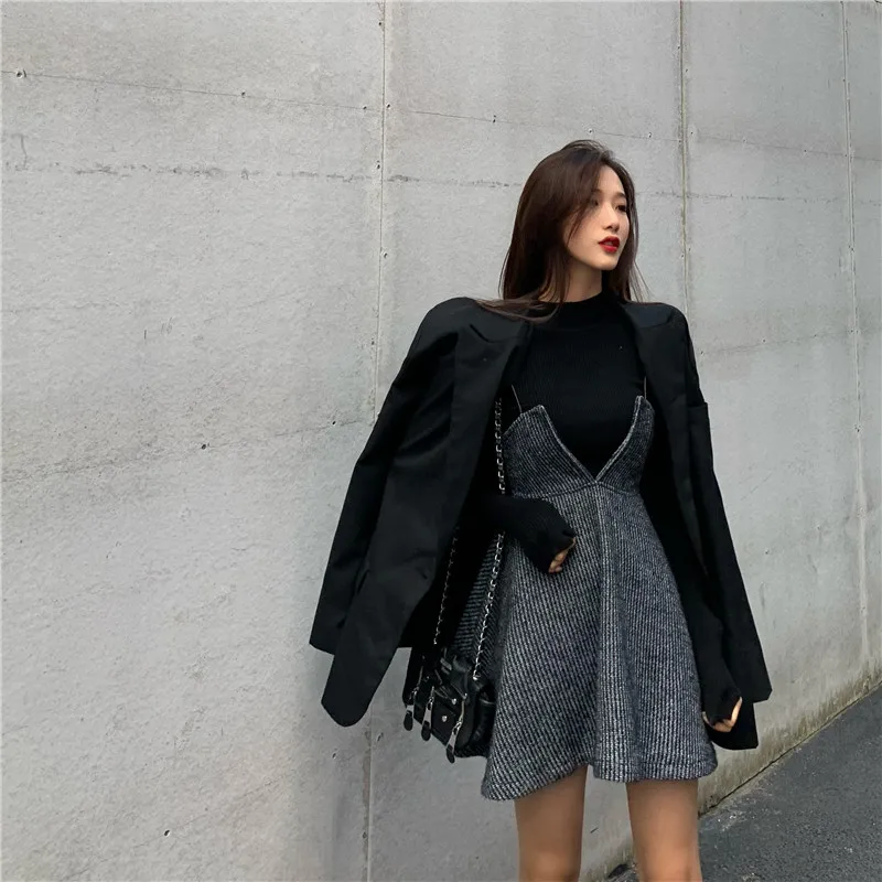 Najtaniej Elegancka seksowna cienka sukienka na szelkach moda damska szara linia Mini sukienka party Dress Vestidos