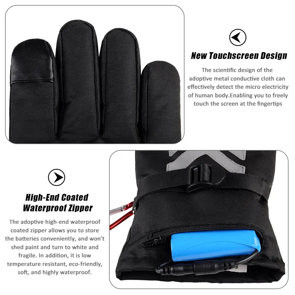 Battery Powered Heated Skiing Gloves Warmer Waterproof Insulated Night Reflective Back Touch Screen Motorcycle Heating Gloves US