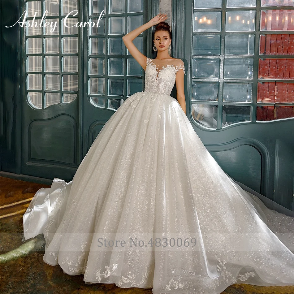 Эшли Кэрол Сексуальная Милая Бисер блестящее платье принцессы бальное платье свадебное платье Новая мода с низким вырезом на спине, со шлейфом, свадебные платья