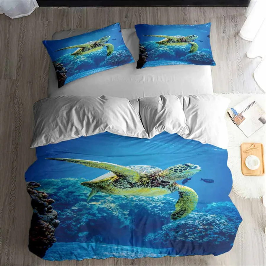 HELENGILI 3D Bedding set Sea turtle Print Duvet cover lifelike bedclothes with pillowcase bed home Textiles #2-06 | Дом и сад