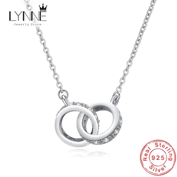 New Fashion 925 Sterling Silver Double Round Pendant Neckalce Rose Gold Rhinestone Double Circle Necklace For Women Jewelry Gift