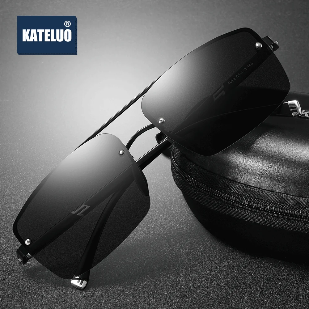 

KATELUO 2020 Mens Photochromic Day Night Vision Goggles Square Anti-glare Glasses for driving Polarized Men Sunglasses 1912