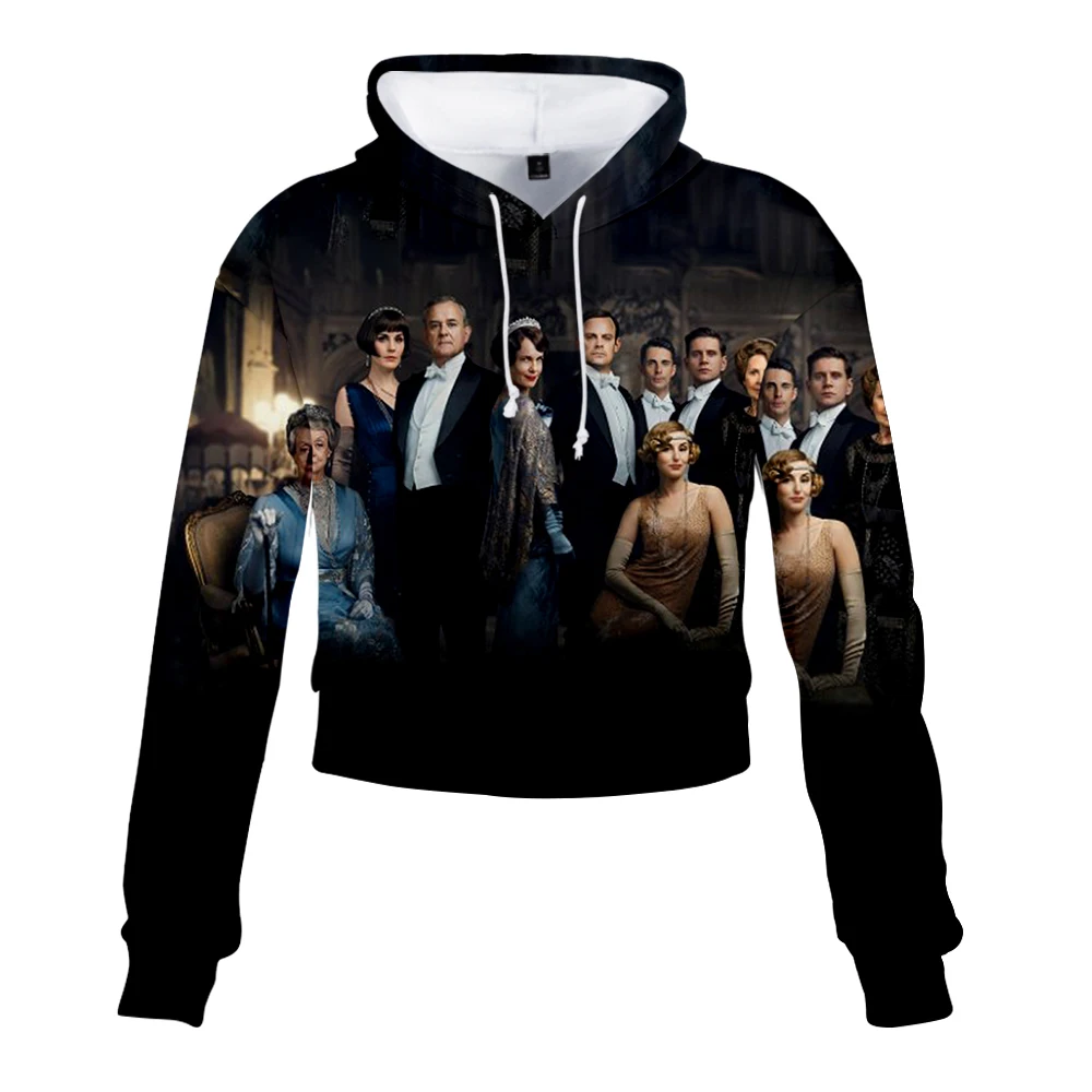 Downton Abbey print Cropped Hooded Hoodies Women Knitted Pullover Sweatshirt 2019 Streetwear Fashion Hoodie Tops Women