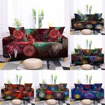 

1/2/3/4 Seats Fireworks Printing Stretch Sofa Covers Living Room Couch Cover Spandex Sofa Protector Washable Dustproof Slipcover