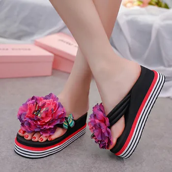

New Women's Sandals Fashion Versatile Wedges Beach Sandals Slides Solid Mixed Colors Pearl Sandals Sandalias Plataforma Mujer