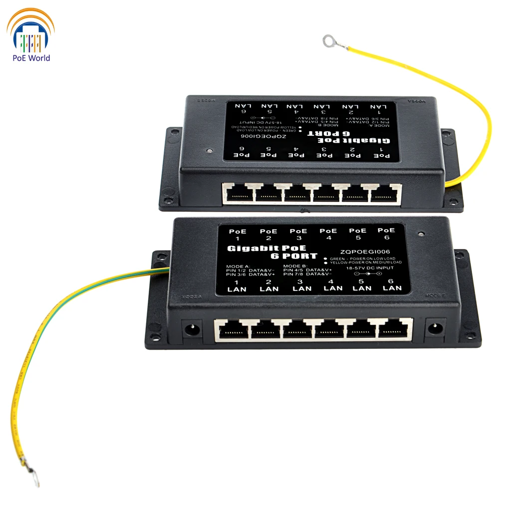 Два разъема до 60 Вт гигабитный POE 6-портовый Инжектор Power over Ethernet PoE для IP-камеры