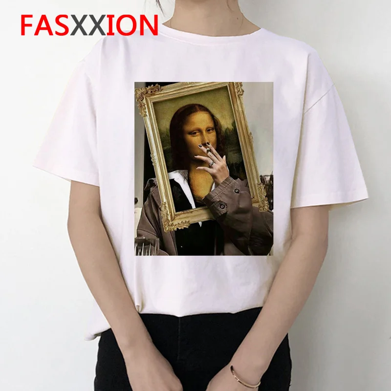 Mona Lisa, женская футболка, ulzzang art, смешная, Корейская, 90 s, футболка, летняя, эстетическая, Ullzang, винтажная, женская футболка, одежда, топ, футболка - Цвет: 2527