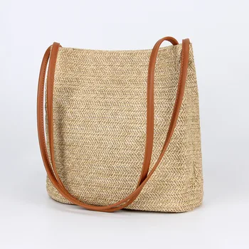 

Casual Shoulder Bag Straw Bag Ins Summer New Style All -match Bucket Bag Tote Handbag Lady Bag