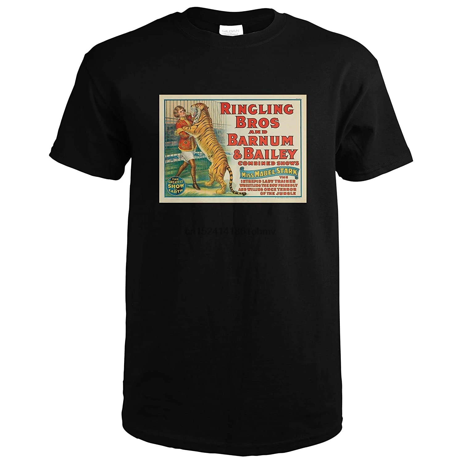 Ringling Bros Barnum and Bailey - Miss Mabel Stark ВИНТАЖНЫЙ ПЛАКАТ США c. 1924 62950 (черная футболка