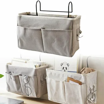 

Canvas Hooks Bedside Wall Hanging Storage Bags Dorm Room Bed Holder Pockets Home Decor Storage Holder Hanging Organizer Bag