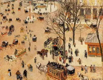 

4 Hand Painted Art Paintings by College Teachers - place du theatre francais cityscape Camille Pissarro - Oil Painting on Canvas