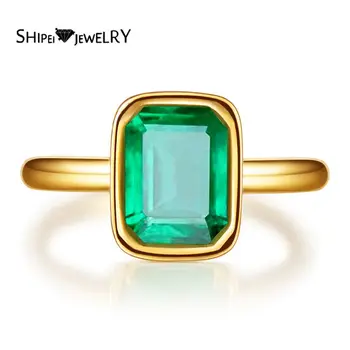 

Shipei Vintage 925 Sterling Silver Asscher Emerald Gemstone Wedding Fine Jewelry Engagement 18K Yellow Gold Ring For Women