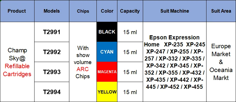 29XL заправляемые чернильные картриджи для T2991-T2994, для Epson XP-235 XP-245 XP-247 XP-332 XP-335 XP-342 и т. д., с ARC чипы