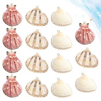 

15PCS Sea Shell DIY Pendant Creative DIY Jewelry Accessories Gilded Edge DIY Shell Decor Natural Shell DIY Pendant Multi-purpose
