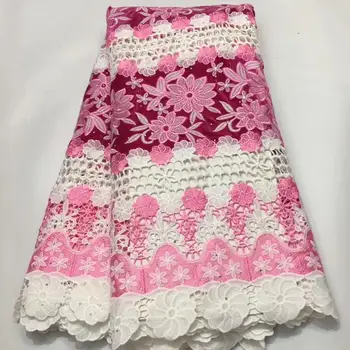 

Baby pink 2019 new African Lace Fabric 5 yard High Quality guipure lace Water Soluble Nigerian lace fabric for party WHITE