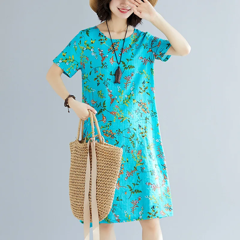

Cotton Linen Dress Mid-length 2019 Summer Wear New Style Skirt Loose And Plus-sized Flax Base Skirt
