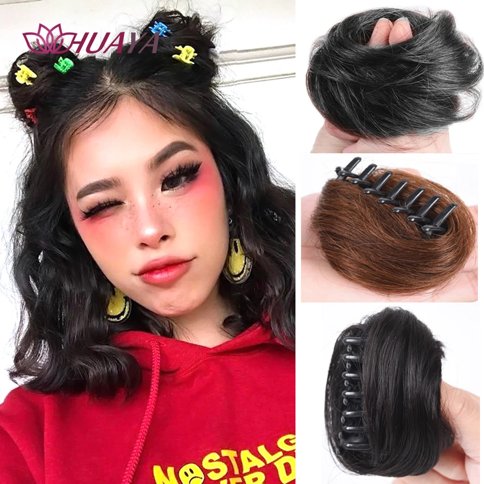 HUAYA syntetická připínací vlasy drdol elastická pás vlasy nepořádný chignon prodloužení scrunchie příčesek pro ženy a děti