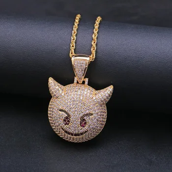 

High Quality AAA Cubic Zirconia Copper Metal Little Devil Emotion Expression Chain Pendant Necklaces Women Men Hip Hop Jewelry