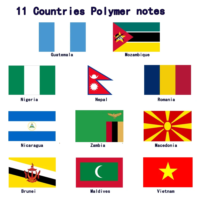 World Polymer Banknotes Set 21 Pcs Lot Different Notes From 21 Countries All UNC