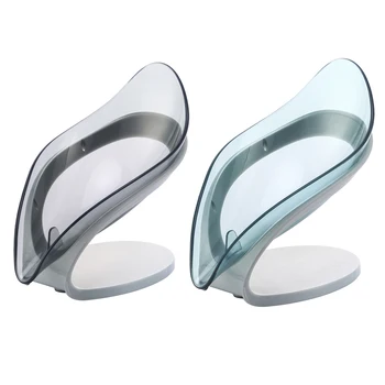 

2pcs Soap Holder Leaf Shaped Drainage Soap Case Soap Brush Box Kitchen Bathroom Accessories
