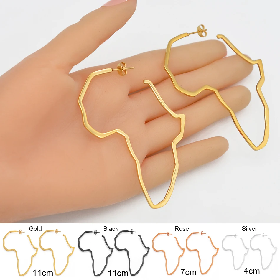 Anniyo African Map Big Earrings Exaggerate Larger Earring Stud Africa Ornaments Traditional Ethnic Hyperbole Jewelry #103721 2