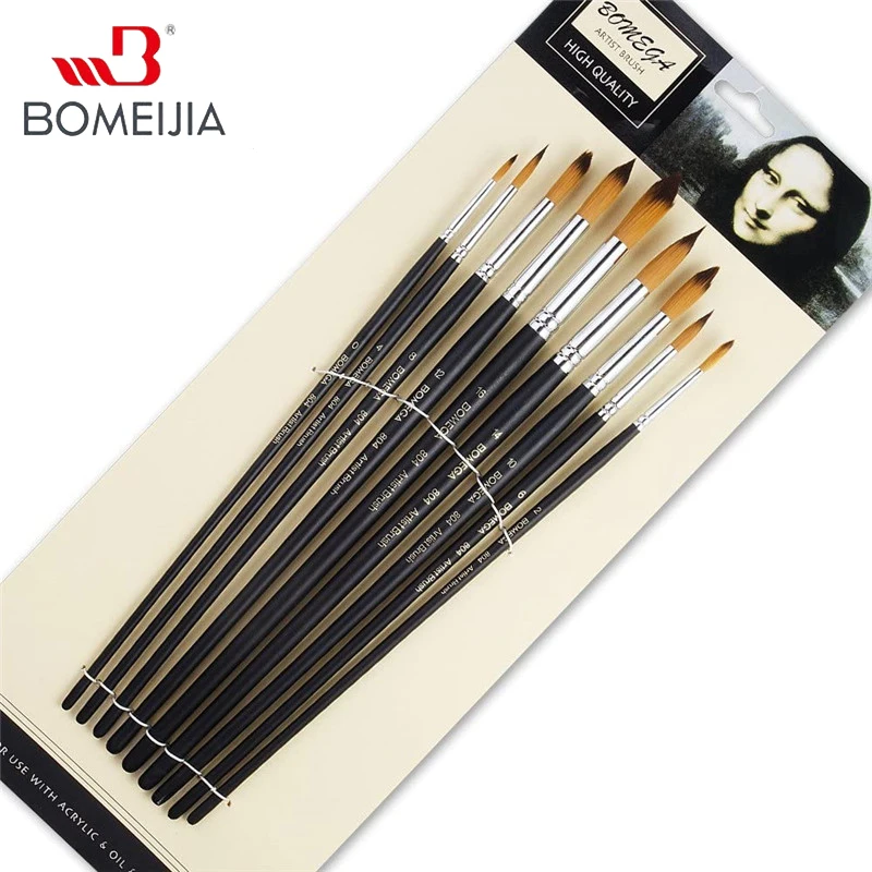 9Pcs Long Handle Nylon Watercolor Paint Brushes Gouache Acrylic Painting Brush Pen pincel para pintura Art Supplies acrylic paint 75ml 8pcs set peinture acrylique tinta acrilica pintura textil para paredes shoe fabric clothes kids art supplies