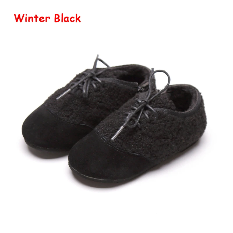 Black Winter Зимний свитер для маленьких девочек; обувь на меху; туфли без каблуков "Принцесса"; Брендовая обувь Детские теплые ботинки черные туфли-оксфорды; мягкая обувь на платформе - Цвет: Black Winter