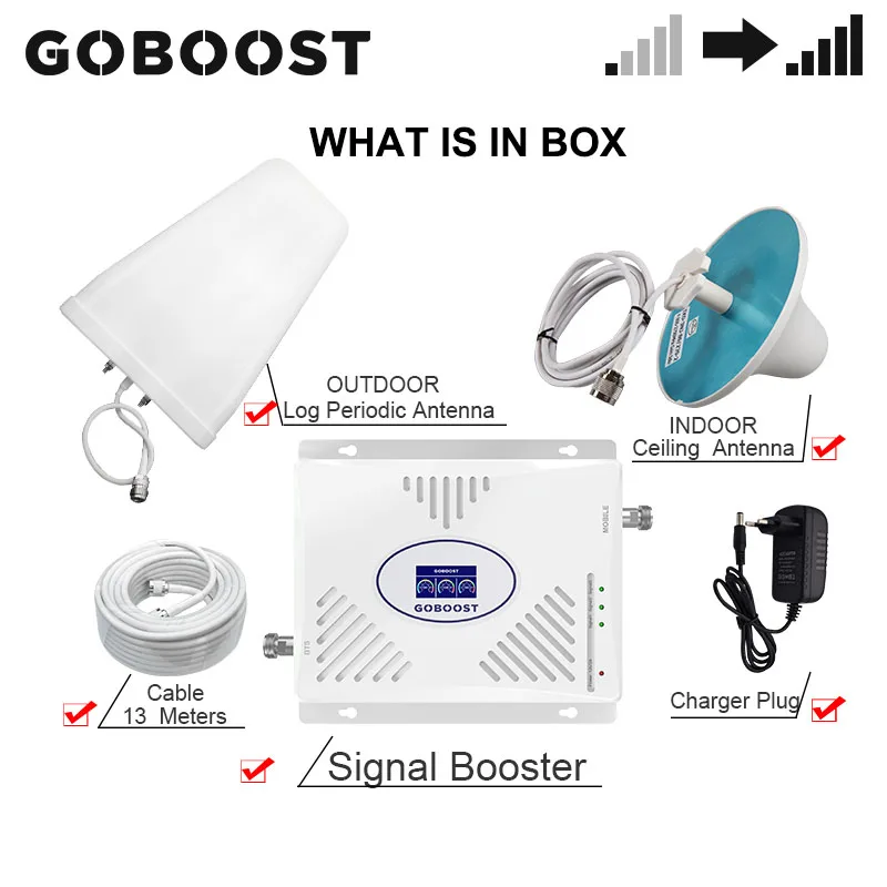 Трехдиапазонный усилитель сигнала GOBOOST 2g 3g 4g 850 1800 2100 МГц GSM band 5 Band 1 3 антенна с