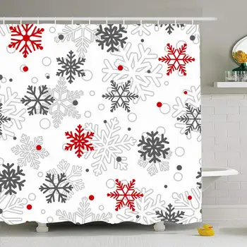 

Shower Curtain Set with Hooks 60x72 Paper Christmas Gray Pattern Big Small Celebration Wrap Snowflakes On Textures Backdrop