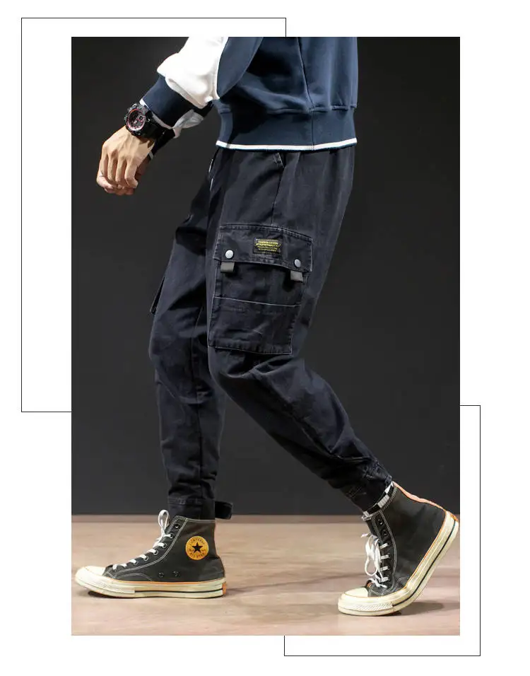 Японские штаны-шаровары в стиле хип-хоп с карманами и эластичной резинкой на талии для мальчиков, мужские повседневные брюки в стиле панк для бега, Мужские штаны для танцев