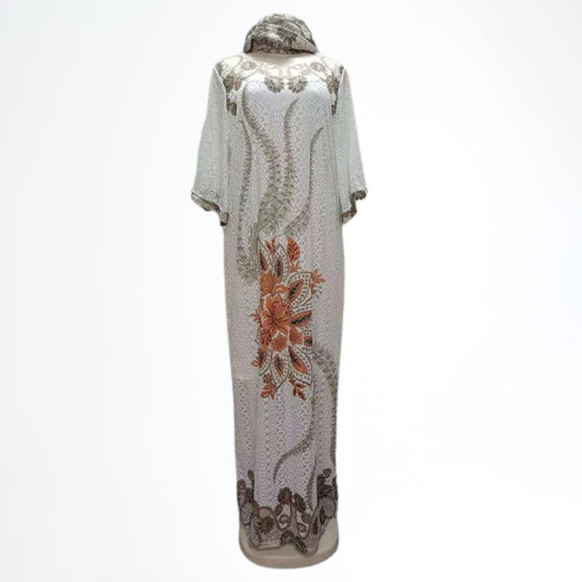 MD 2022 New African Lace Dresses For Women Embroidered Sequin Maxi Robe Muslim Hijab Abayas Ankara Dashiki Kaftan Robe Africaine Orange