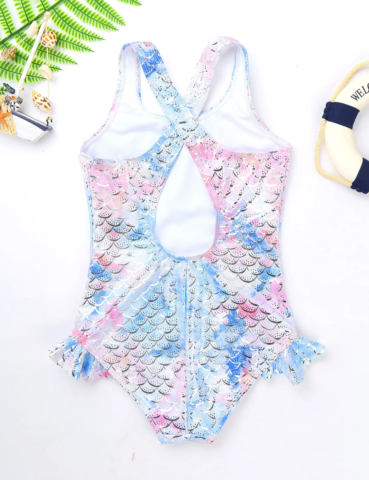 MSemis Kids Girls Colorful Fish Scales Swimsuits One Piece Quick Dry Bikini Bathing Suit 