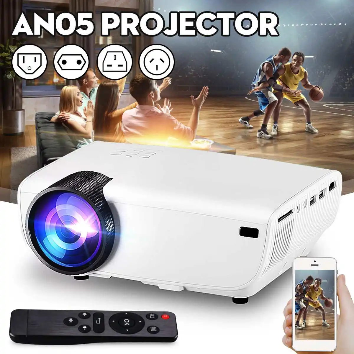 

1080P HD Projector USB 130 inch Smartphone Display 7000 Lumens 3D Home Theater Multimedia Player HDMI Movie Proyector
